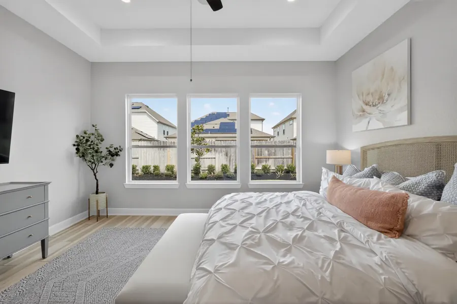 Primary bedroom with tray ceiling