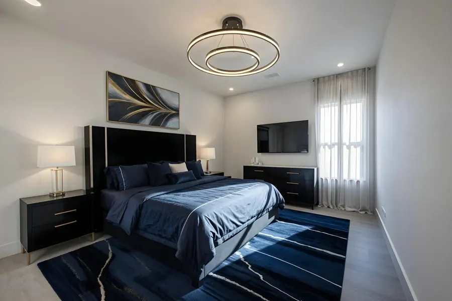 Virtually staged primary bedroom